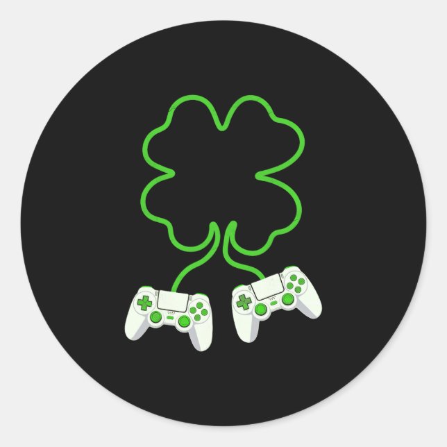 Pegatina Redonda Video Gamer St Patricks Day Clover With Controller (Anverso)