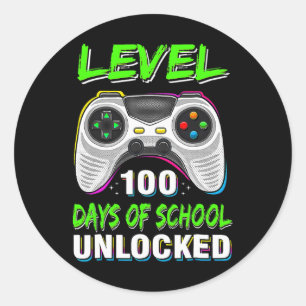 Pegatina Redonda Video Games Level 100 Days Of School Unlocked Stud