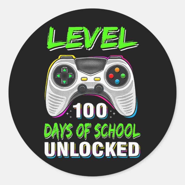 Pegatina Redonda Video Games Level 100 Days Of School Unlocked Stud (Anverso)