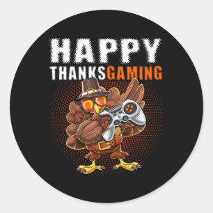 Pegatina Redonda Video juego de Acción de Gracias Dabbing Turkey Pi
