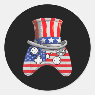 Pegatina Redonda Videojuego 4 De Julio Tío Sam Gorra Game Controll