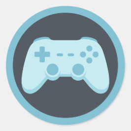 Pegatina Redonda Videojuego Azul | Fiesta de Jugadores | Controlado