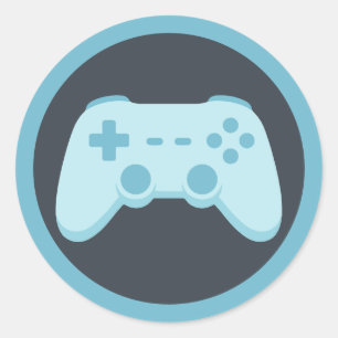 Pegatina Redonda Videojuego Azul   Fiesta de Jugadores   Controlado