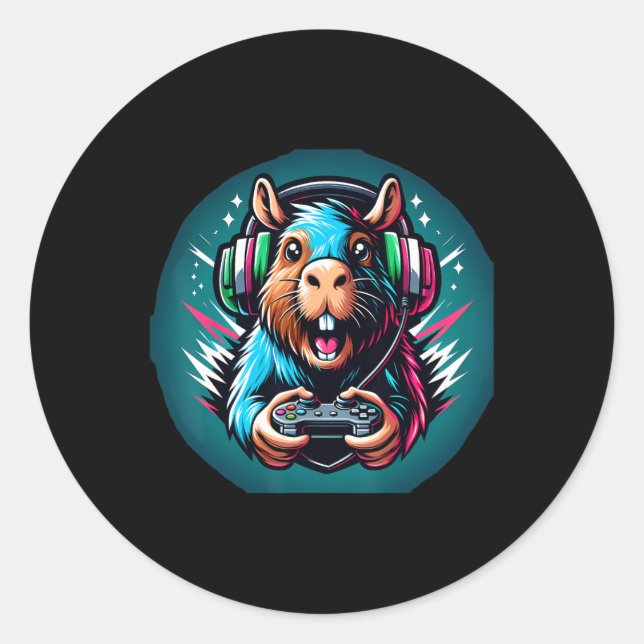 Pegatina Redonda Videojuego Capybara (Anverso)
