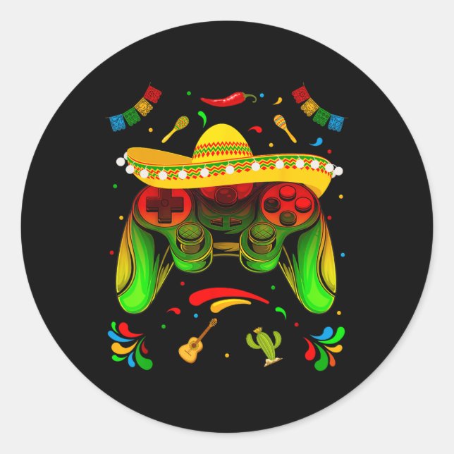 Pegatina Redonda Videojuego Cinco De Mayo niños arreglemos Pa (Anverso)