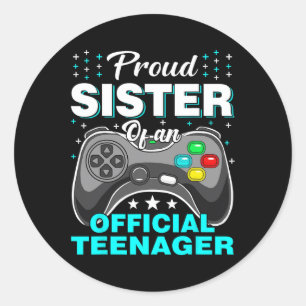 Pegatina Redonda Videojuego de adolescente oficial de la Hermana To