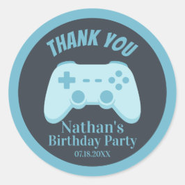 Pegatina Redonda Videojuego de Cumpleaños Agradecido | Controlador