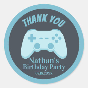Pegatina Redonda Videojuego de Cumpleaños Agradecido   Controlador 