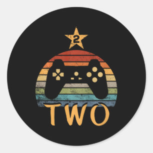 Pegatina Redonda Videojuego de cumpleaños de 2 años segundo cumplea
