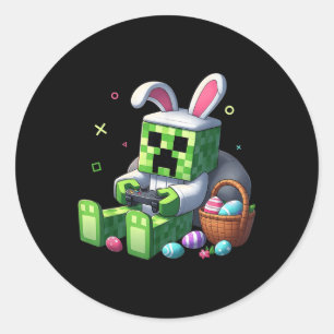Pegatina Redonda Videojuego de Easter Bunny Rabbit Pixel Para Niños