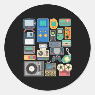 Pegatina Redonda Videojuego de los años 80: Arcada de música clásic