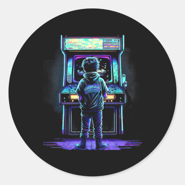 Pegatina Redonda Videojuego de vintage Retro Arcade 3 (Anverso)