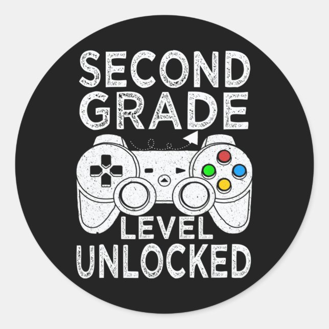 Pegatina Redonda Videojuego desbloqueado de 2º Grado para volver a  (Anverso)