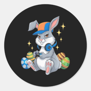 Pegatina Redonda Videojuego Día Feliz de Pascua para Niños Conejo H