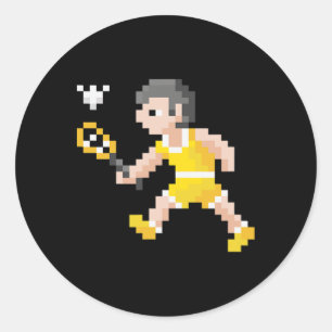 Pegatina Redonda Videojuego Retro 80 Pixel Art Badminton Player