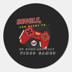 Pegatina Redonda Videojuego Solo y listo para...