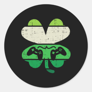 Pegatina Redonda Videojuego Trébol Retro Día de San Patricio Hombre