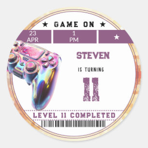 Pegatina Redonda Videojuegos de cumpleaños