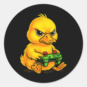 Pegatina Redonda Videojuegos de pato amarillo Gamer Gaming Animal B