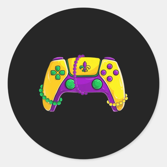 Pegatina Redonda Videojuegos Perlas para niños Mardi Gras (Anverso)