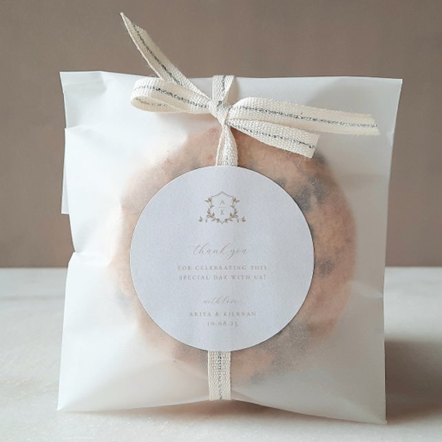 Pegatina Redonda Vides sin tiempo Boda Escudo beige Monograma (Subido por el creador)