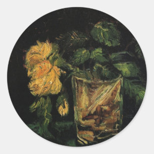 Pegatina Redonda Vidrio con Rosas de Vincent van Gogh
