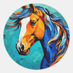 Pegatina Redonda Vidrio de caballo pintado