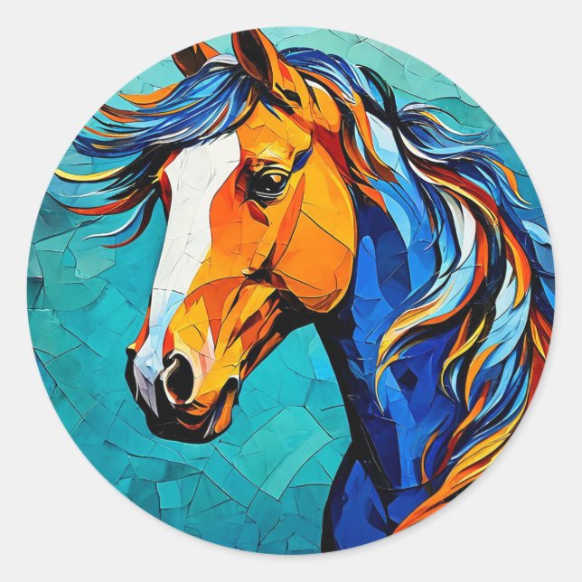 Pegatina Redonda Vidrio de caballo pintado (Anverso)