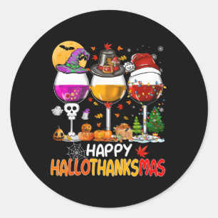 Pegatina Redonda Vidrio de Halloween Feliz otoño a Hallothanksmas