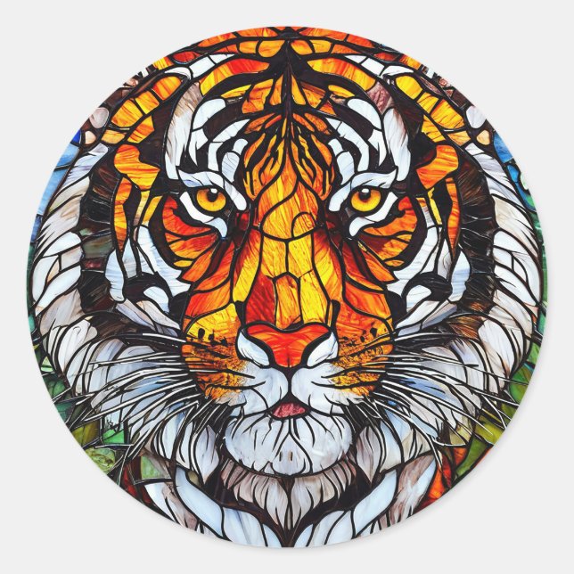 Pegatina Redonda Vidrio emplomado de tigre (Anverso)