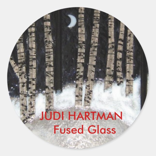Pegatina Redonda Vidrio fundido de invierno nocturno (Anverso)