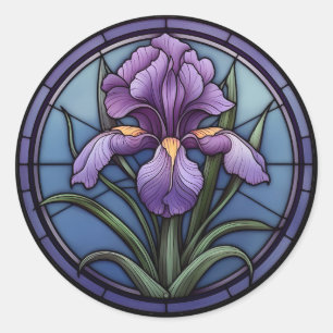Pegatina Redonda Vidrio Manchado De Iris Morado