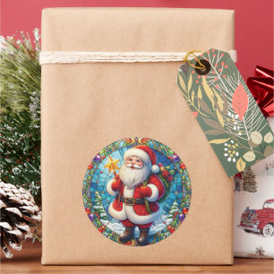 Pegatina Redonda Vidrio Manchado Santa Claus