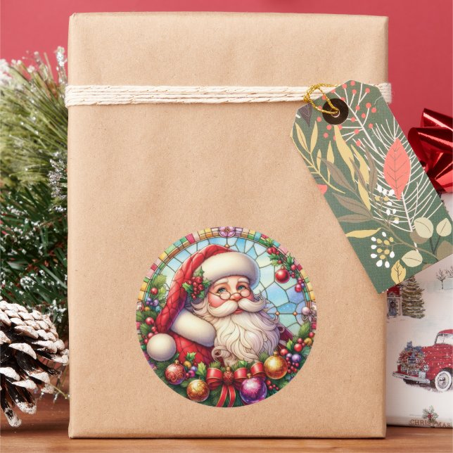 Pegatina Redonda Vidrio Manchado Santa Claus (Vacaciones)