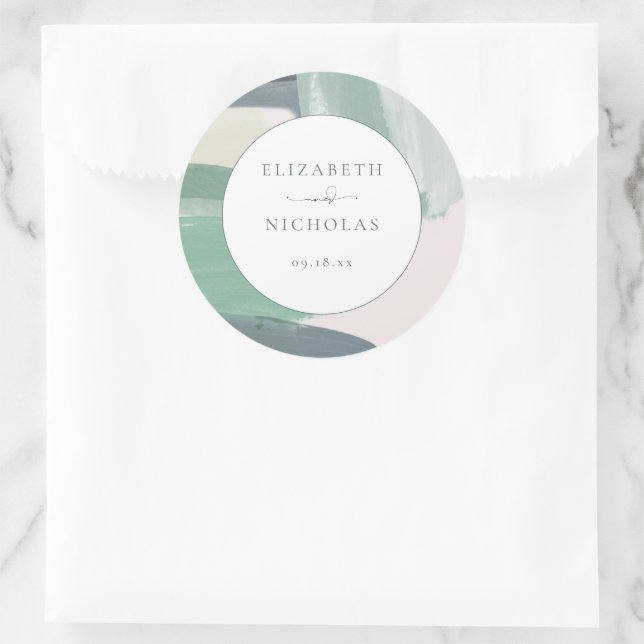 Pegatina Redonda Vidrio oceánico costero | Boda de monograma (Bolso)