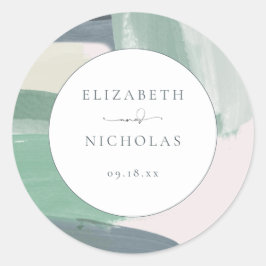 Pegatina Redonda Vidrio oceánico costero | Boda de monograma