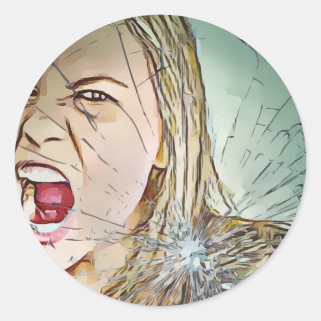 Pegatina Redonda vidrio, pegatina, vidrio roto, vidrio roto (Anverso)