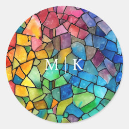 Pegatina Redonda Vidrio Rojizo Arcoíris Acuarela