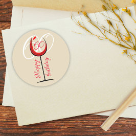 Pegatina Redonda Vidrio Rojo Moderno 60 cumpleaños