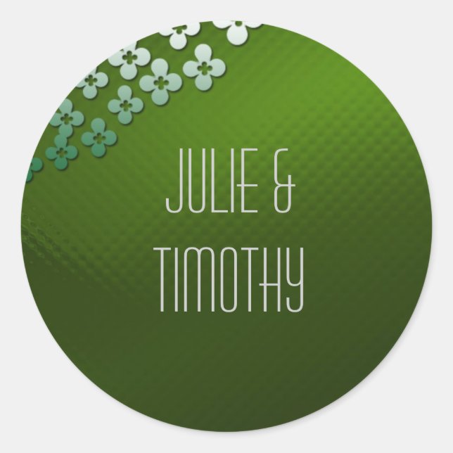 Pegatina Redonda Vidrio verde con flores (Anverso)