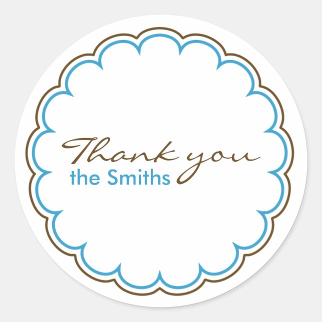 Pegatina Redonda Vieiras de Blue Brown Gracias Pegatinas (Anverso)