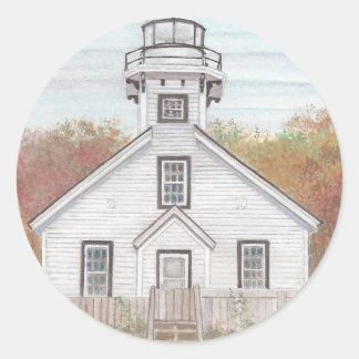 Pegatina Redonda Vieja Casa de luz de punto de misión