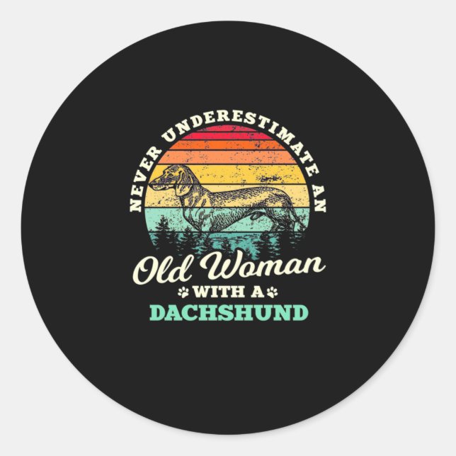 Pegatina Redonda Vieja Con Un Dachshund (Anverso)