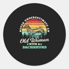 Pegatina Redonda Vieja Con Un Dachshund