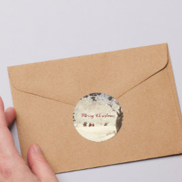 Pegatina Redonda Vieja escena de invierno de Navidades victorianos