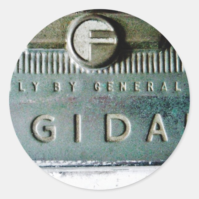 Pegatina Redonda Vieja foto de frigidaire (Anverso)