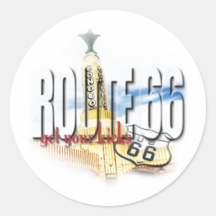 Pegatina Redonda Vieja gasolinera de Conoco, Tejas - ruta 66
