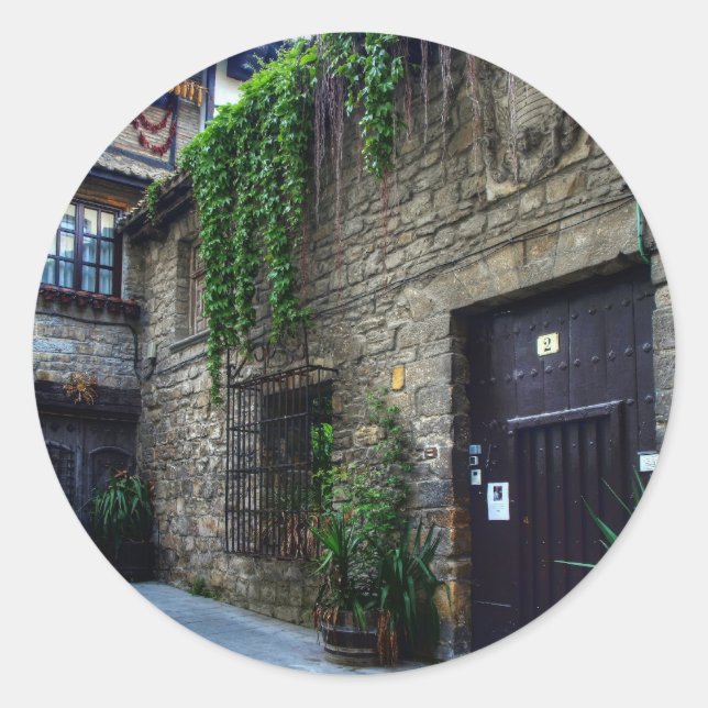 Pegatina Redonda Vieja mansión (Anverso)