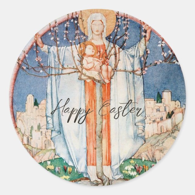 Pegatina Redonda Vieja Pascua Religiosa (Anverso)