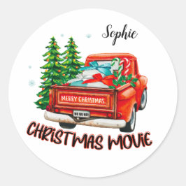 Pegatina Redonda Vieja película de Navidades de camiones rojos